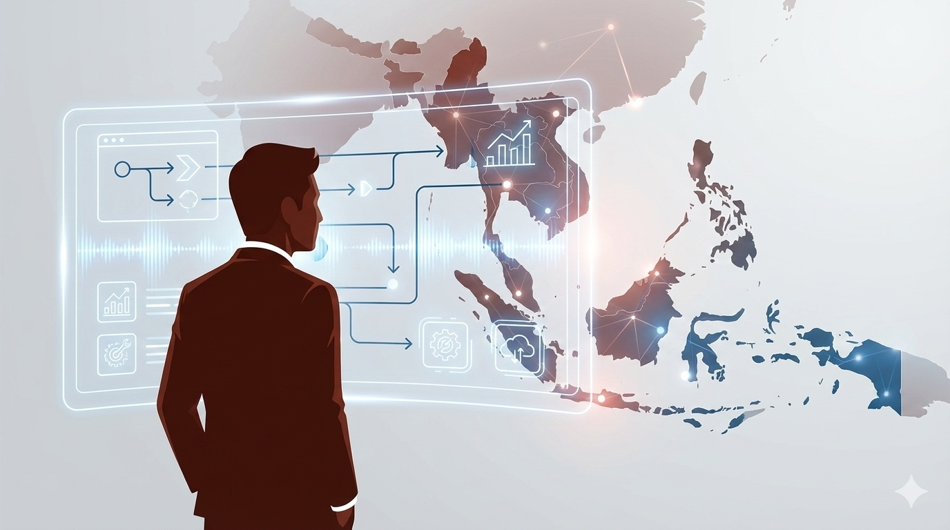 Executive reviewing AI-enabled workflows and data insights across the Asia-Pacific region.