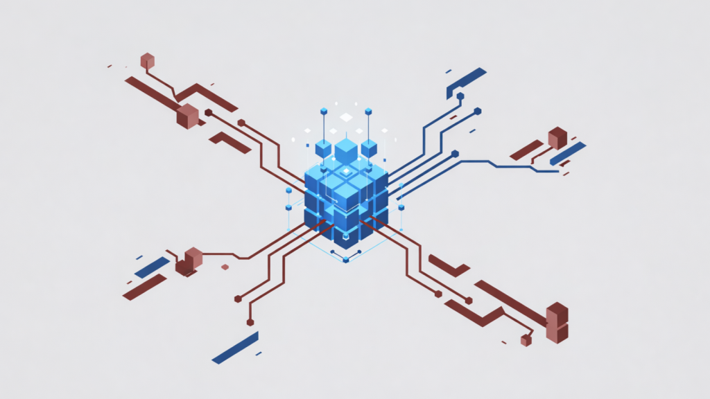 AI-driven data core connecting distributed systems under a unified data governance framework.