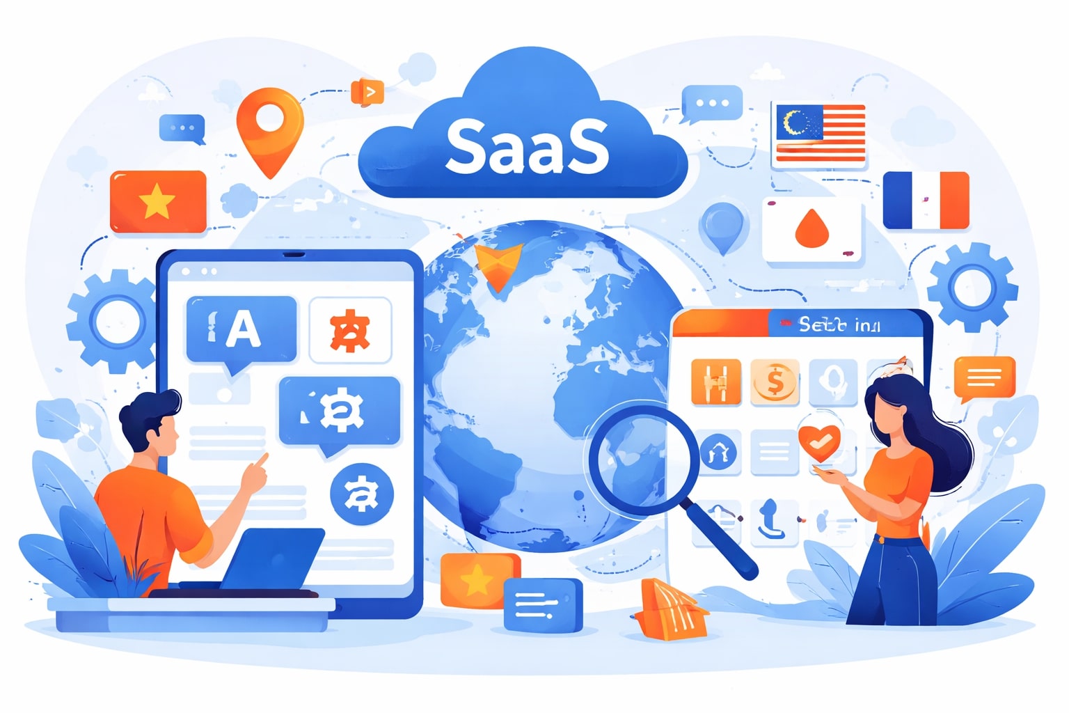 SaaS platform localization with multilingual interfaces, regional settings, and localized user experience across global markets.