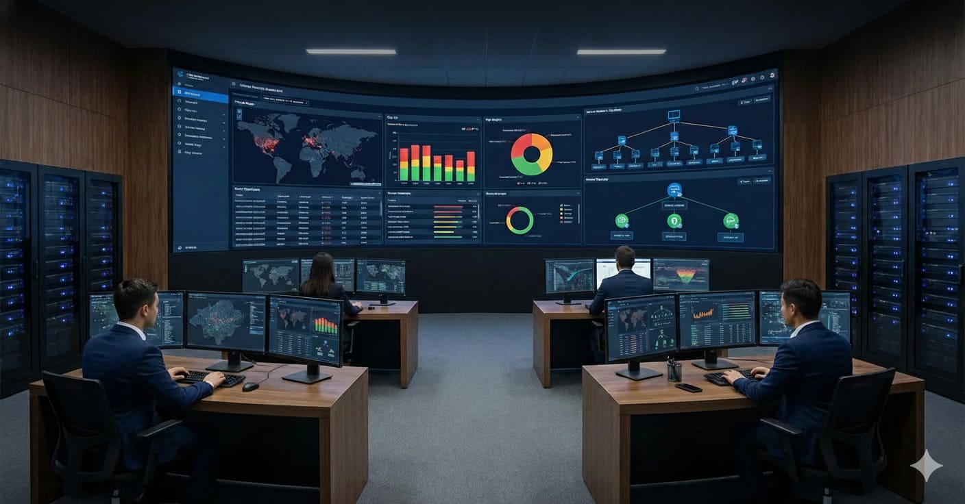 Enterprise operations and security control center monitoring data, systems, and digital risks in real time.