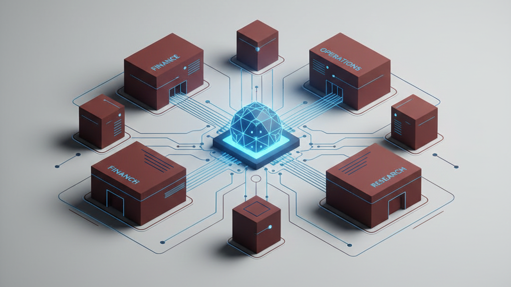 Enterprise systems connected through a central AI platform ensuring governance and risk management.