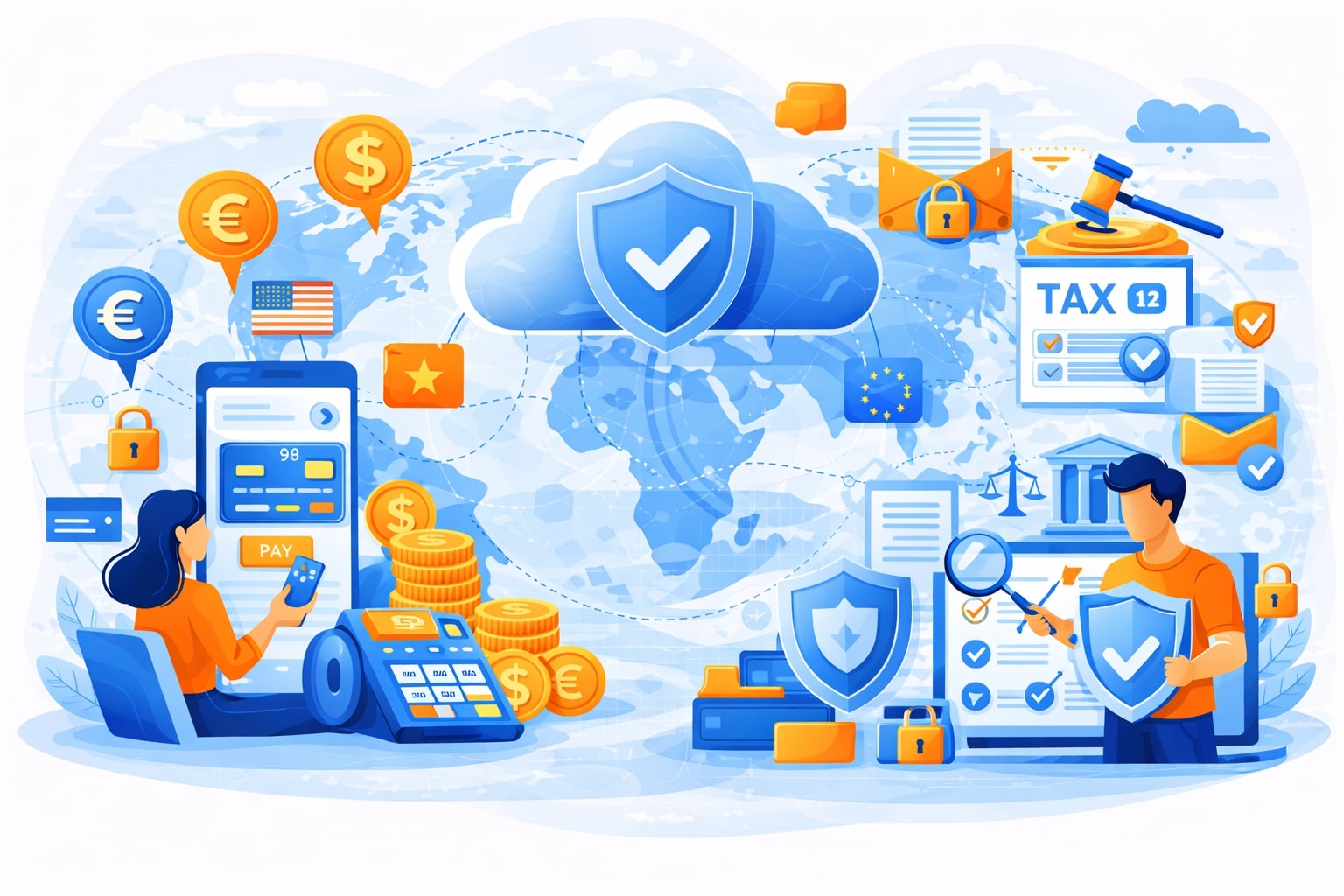 Cross-border SaaS operations with secure payments, tax compliance, data protection, and regulatory governance.