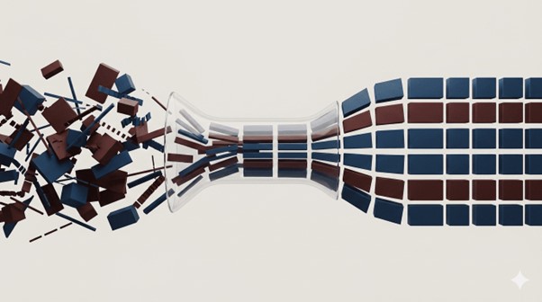 The images illustrate generative AI workflows, big data management, and automated supply chain solutions for modern business digital transformation.