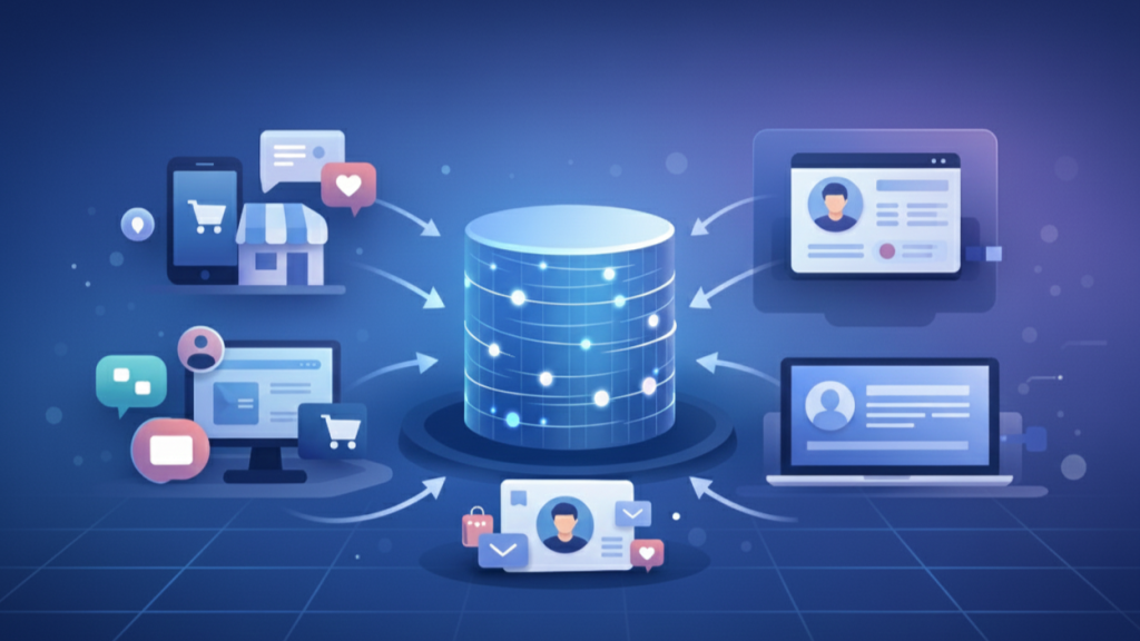 Customer Data Platform aggregating data from multiple online and offline customer touchpoints.