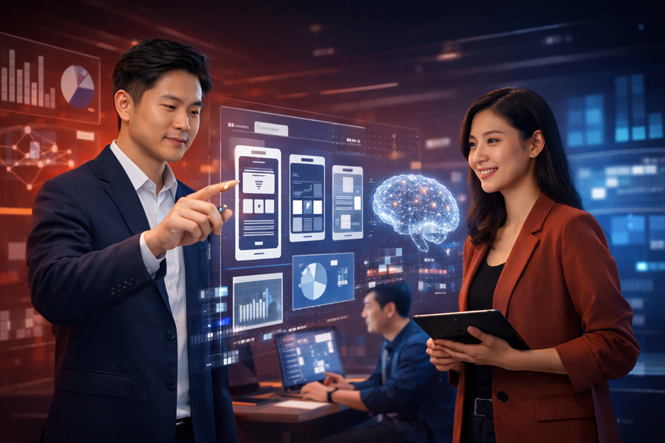 Bộ ảnh minh họa hệ sinh thái công nghệ gồm trí tuệ nhân tạo, quy trình dữ liệu lớn và giải pháp tự động hóa hiện đại.
